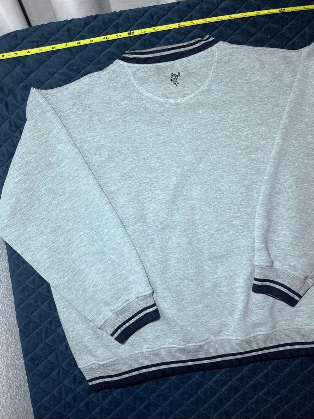 Vintage Golf Ashworth Light Gray Crewneck Sweater with Navy Stripe Trim